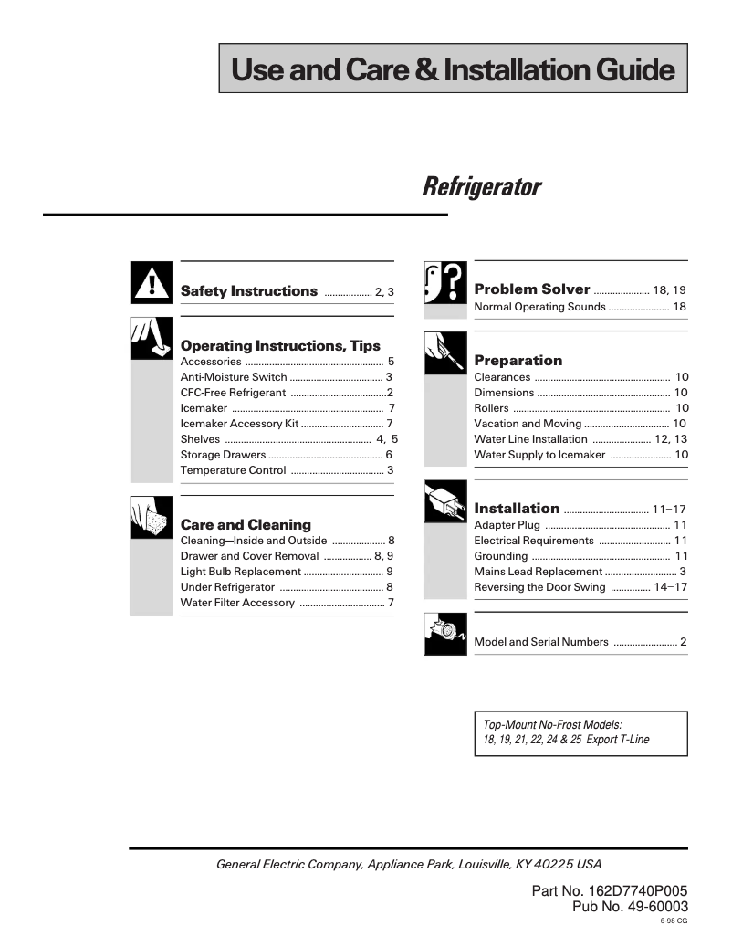 Imagen de la primera página del manual del dispositivo TBT18TABWW