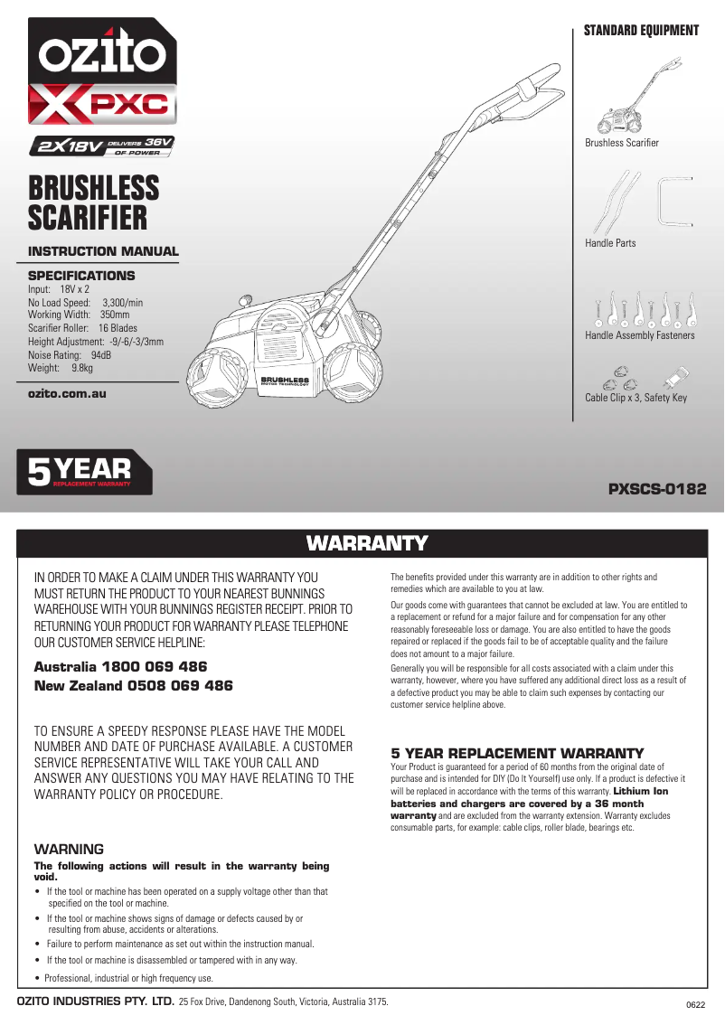 Página nº 1 - Manual de usuario Ozito PXSCS-0182