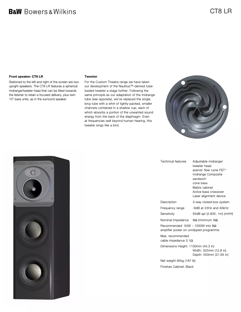 Página 1 del manual Ficha técnica Bowers & Wilkins CT8 LR