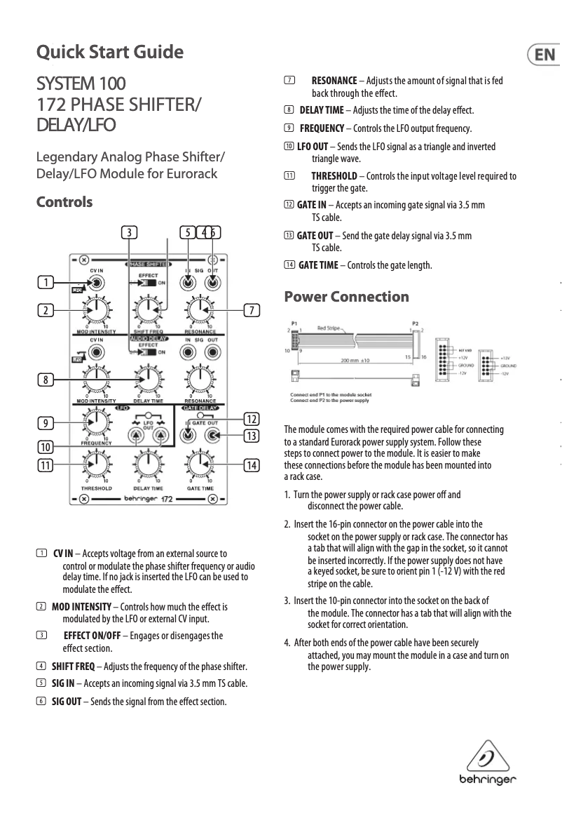 Imagen de la primera página del manual del dispositivo System 100 172 Phase Shifter/Delay/LFO