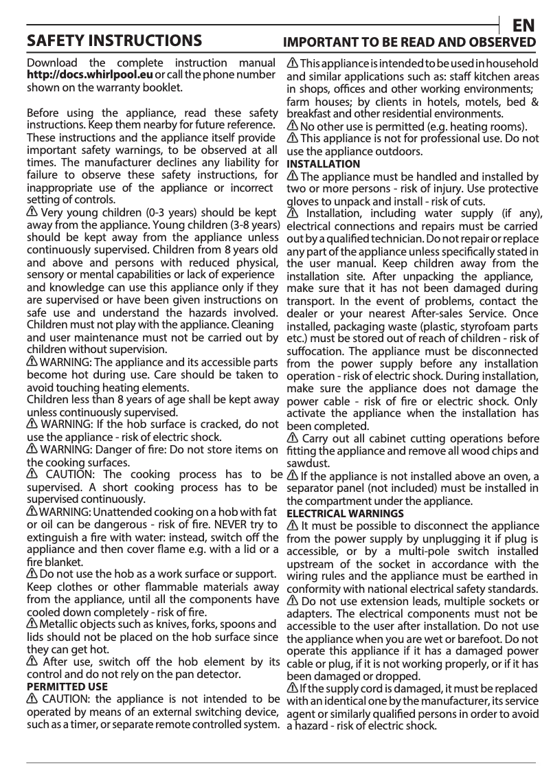 Página 1 del manual Manual de usuario Whirlpool ACM 334/BF