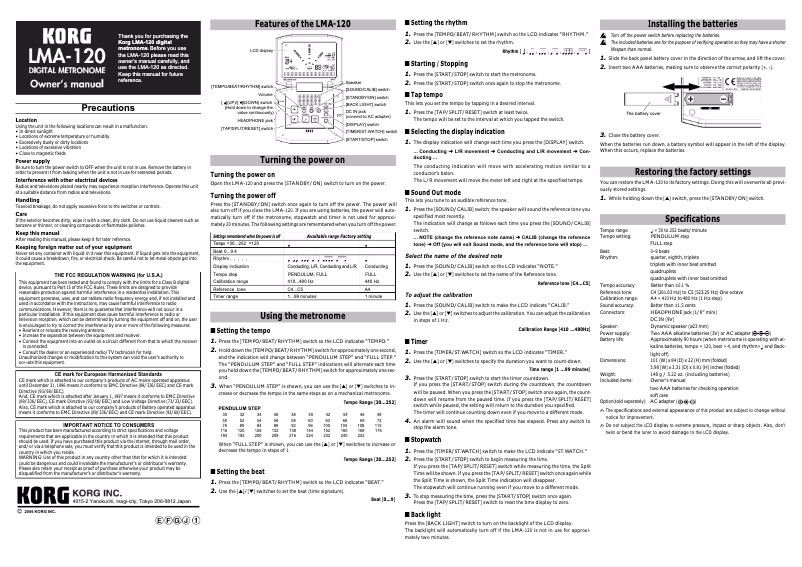Imagen de la primera página del manual del dispositivo LMA-120