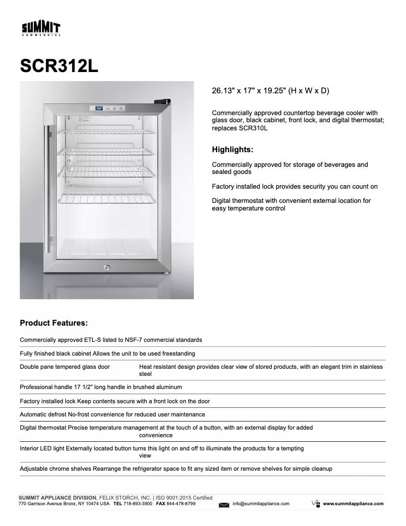 Página 1 del manual Ficha técnica Summit SCR312L