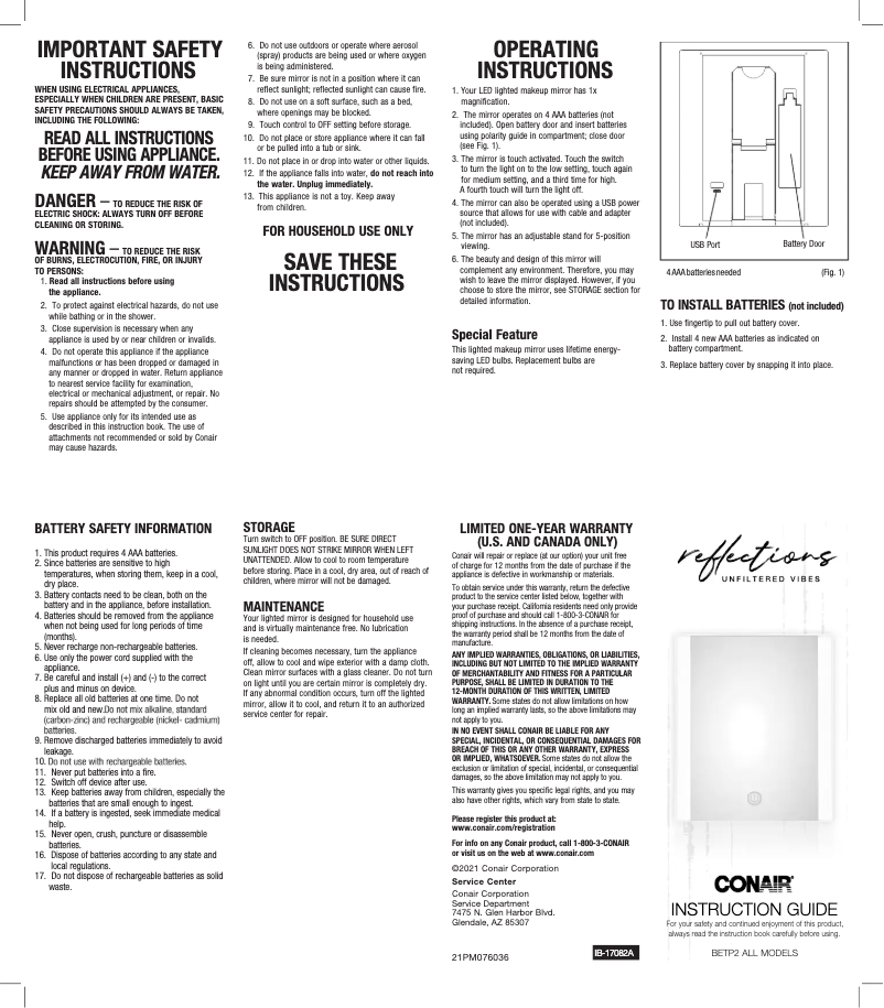 Imagen de la primera página del manual del dispositivo Reflections BETP2XR