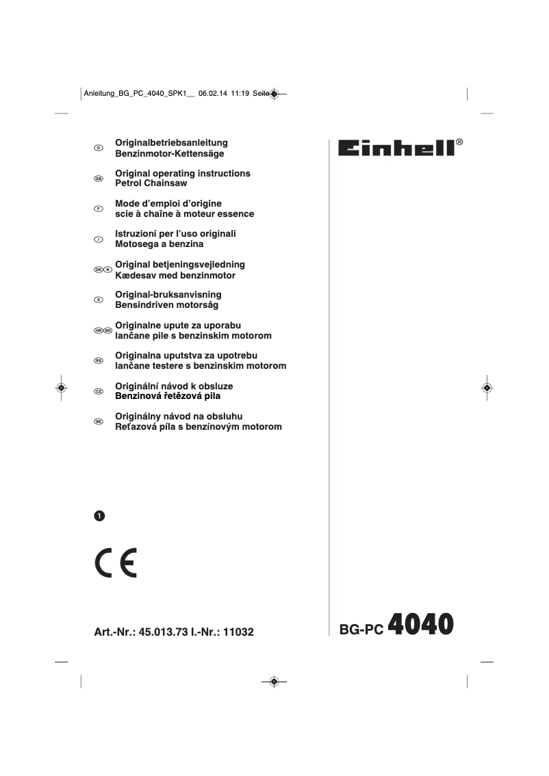 Página nº 1 - Manual de instrucciones Einhell BG-PC 4040