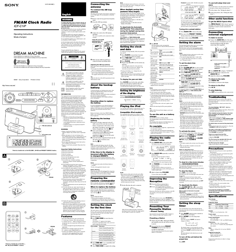 Imagen de la primera página del manual del dispositivo ICF-C1IP