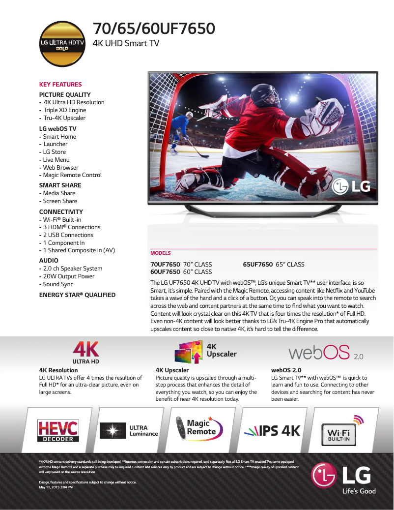 Imagen de la primera página del manual del dispositivo 60UF7650