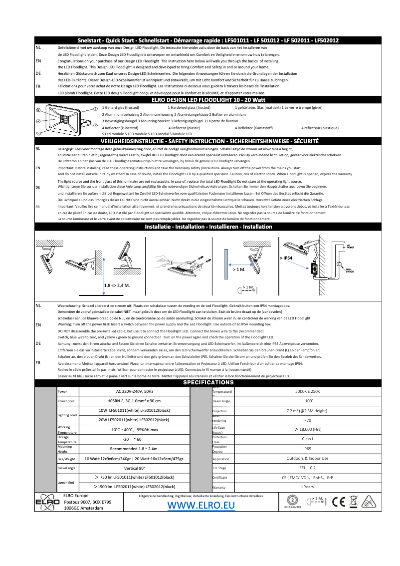 Imagen de la primera página del manual del dispositivo LF502012