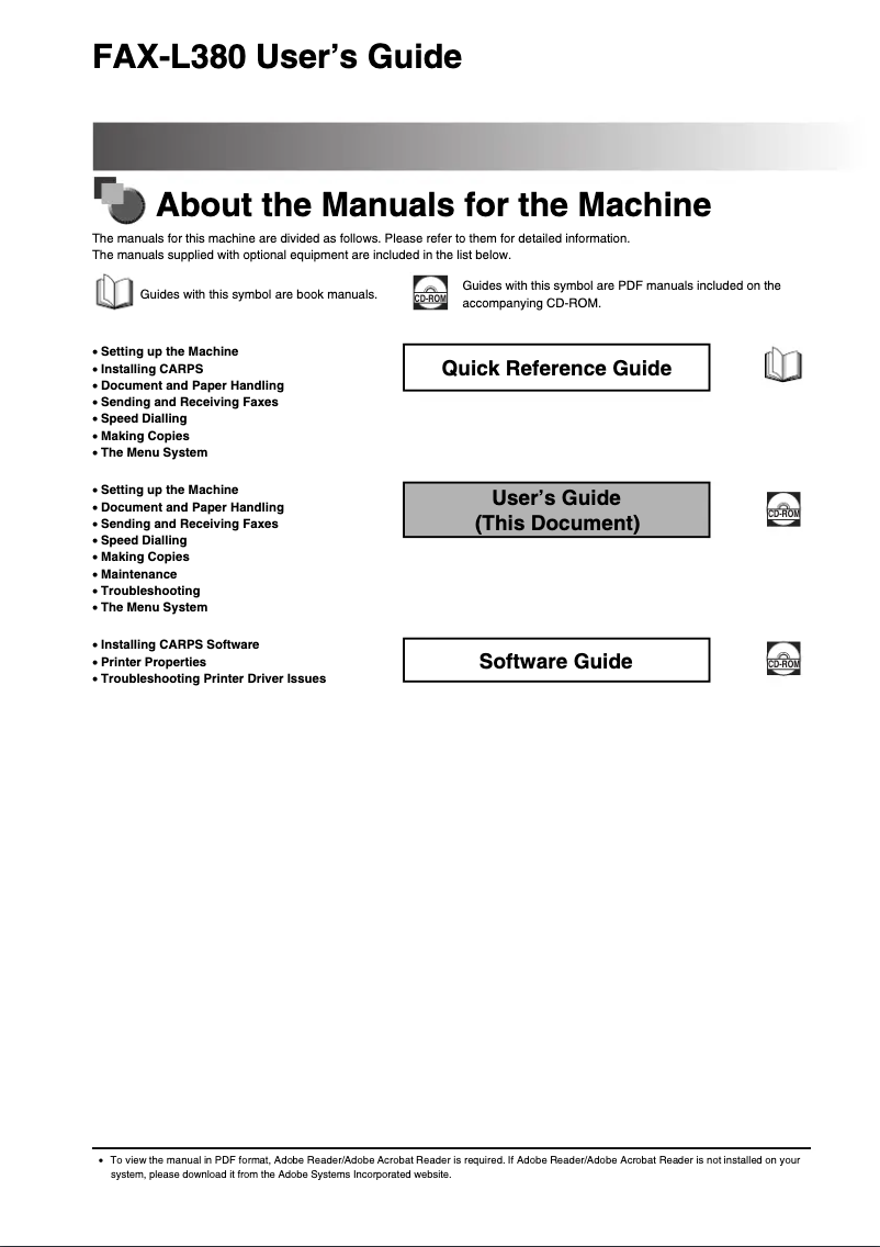 Imagen de la primera página del manual del dispositivo i-SENSYS FAX-L380S