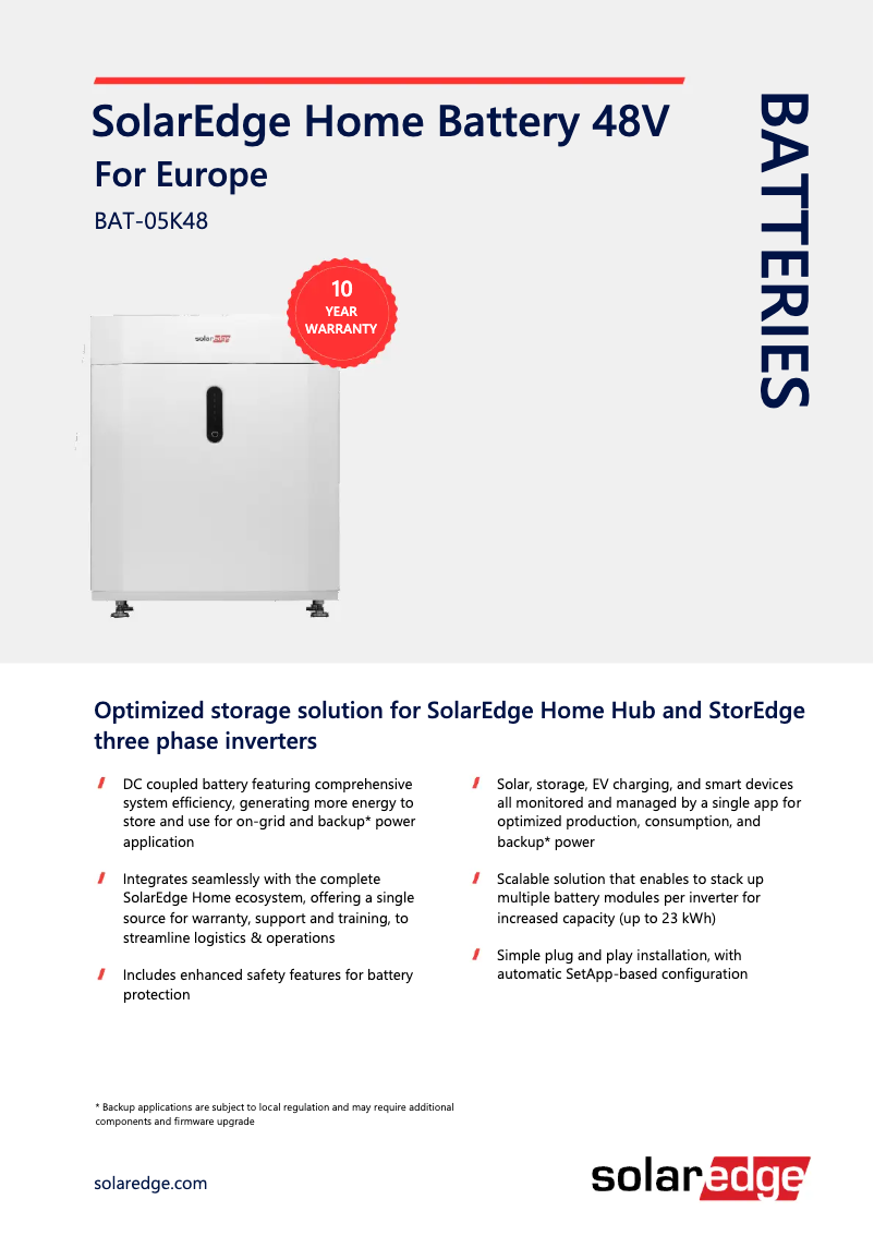 Página 1 del manual Ficha técnica SolarEdge IAC-RBAT-5KFSTD-01