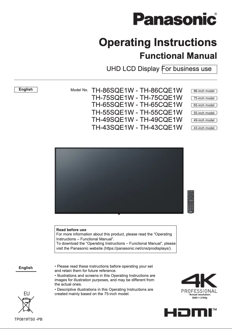 Página 1 del manual Manual de usuario Panasonic TH-55SQE1W