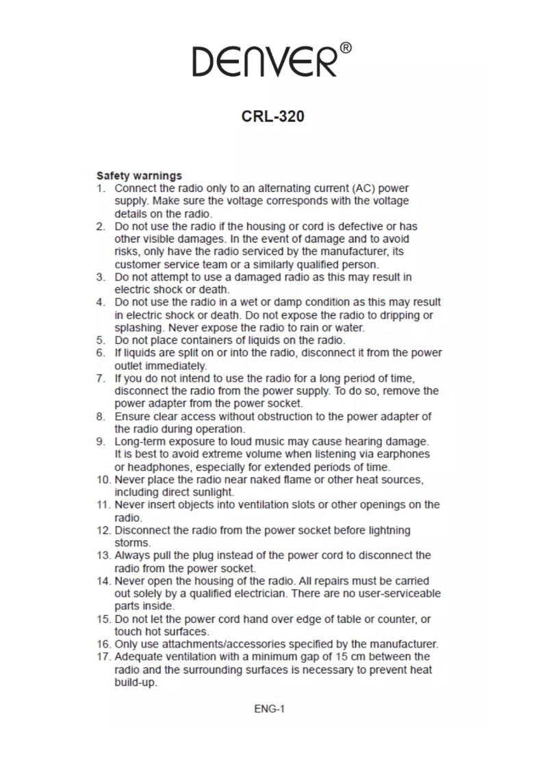 Página 1 del manual Manual de usuario Denver CRL-320