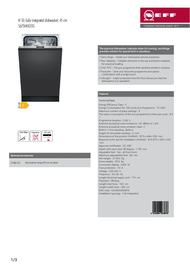 Página 1 del manual Ficha técnica Neff S975HKX20G