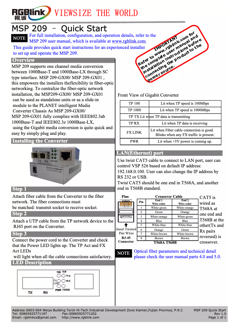 Imagen de la primera página del manual del dispositivo MSP 209