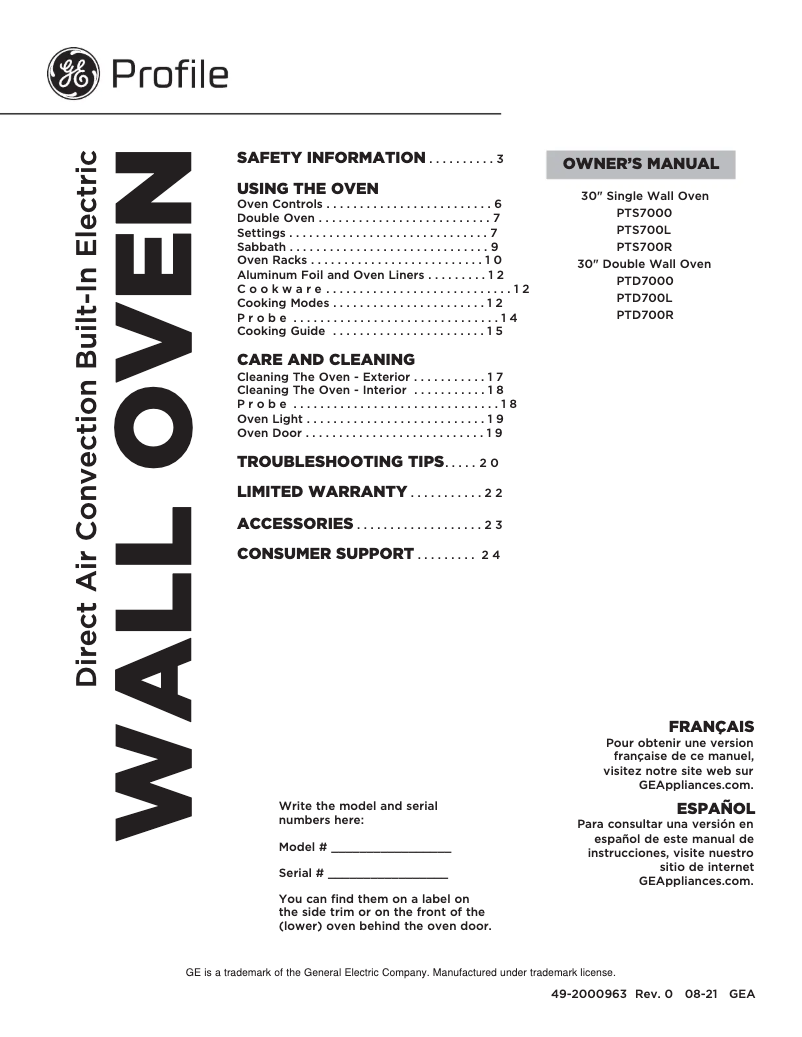 Imagen de la primera página del manual del dispositivo Profile PTD700RSNSS