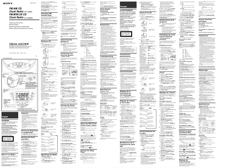Imagen de la primera página del manual del dispositivo ICF-CD853