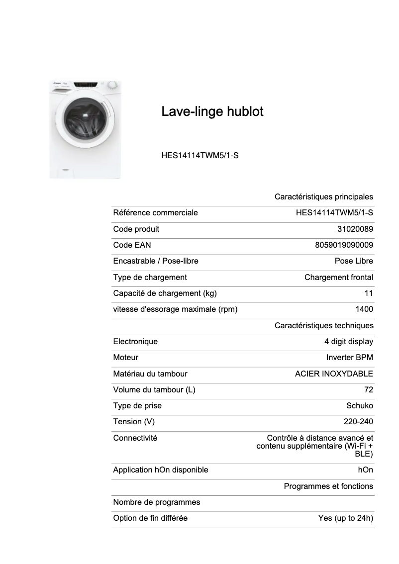 Imagen de la primera página del manual del dispositivo HES14114TWM5/1-S