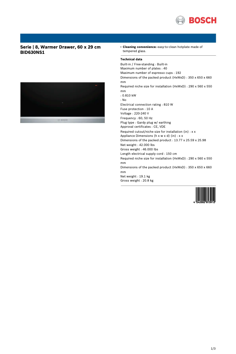 Imagen de la primera página del manual del dispositivo BID630NS1