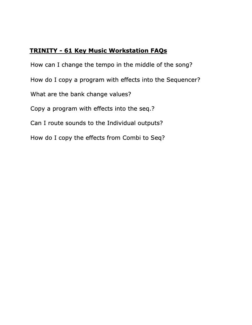 Página 1 del manual Preguntas frecuentes Korg Trinity