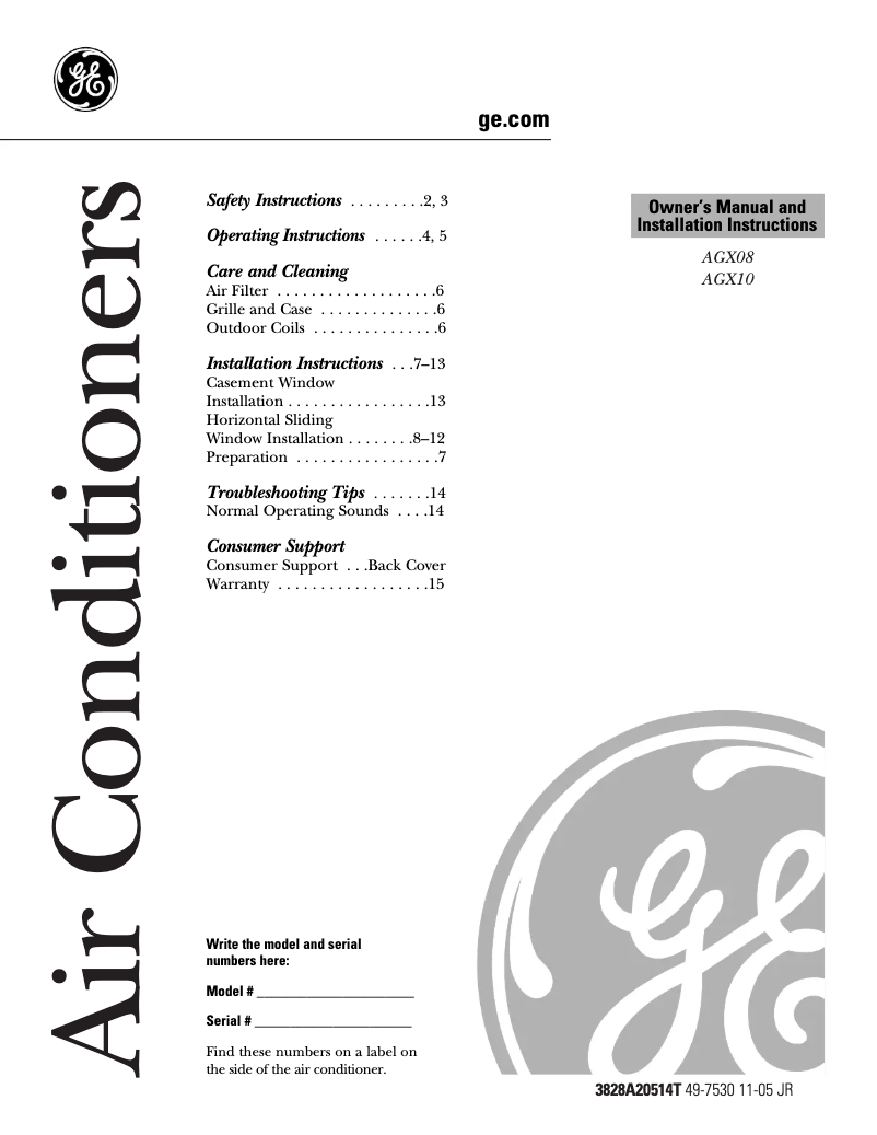 Página 1 del manual Manual de uso y mantenimiento GE AGX08FB