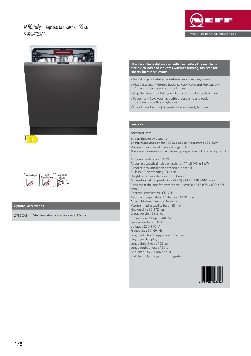 Página 1 del manual Ficha técnica Neff S395HCX26G