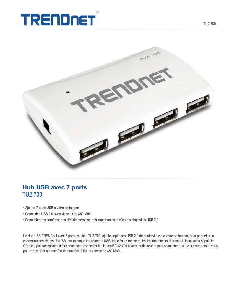 Página 1 del manual Ficha técnica TRENDnet TU2-700