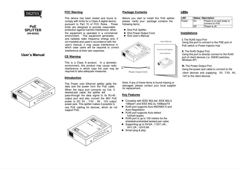 Imagen de la primera página del manual del dispositivo DN-95202