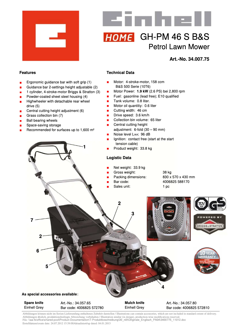 Imagen de la primera página del manual del dispositivo GH-PM 46 S B&S