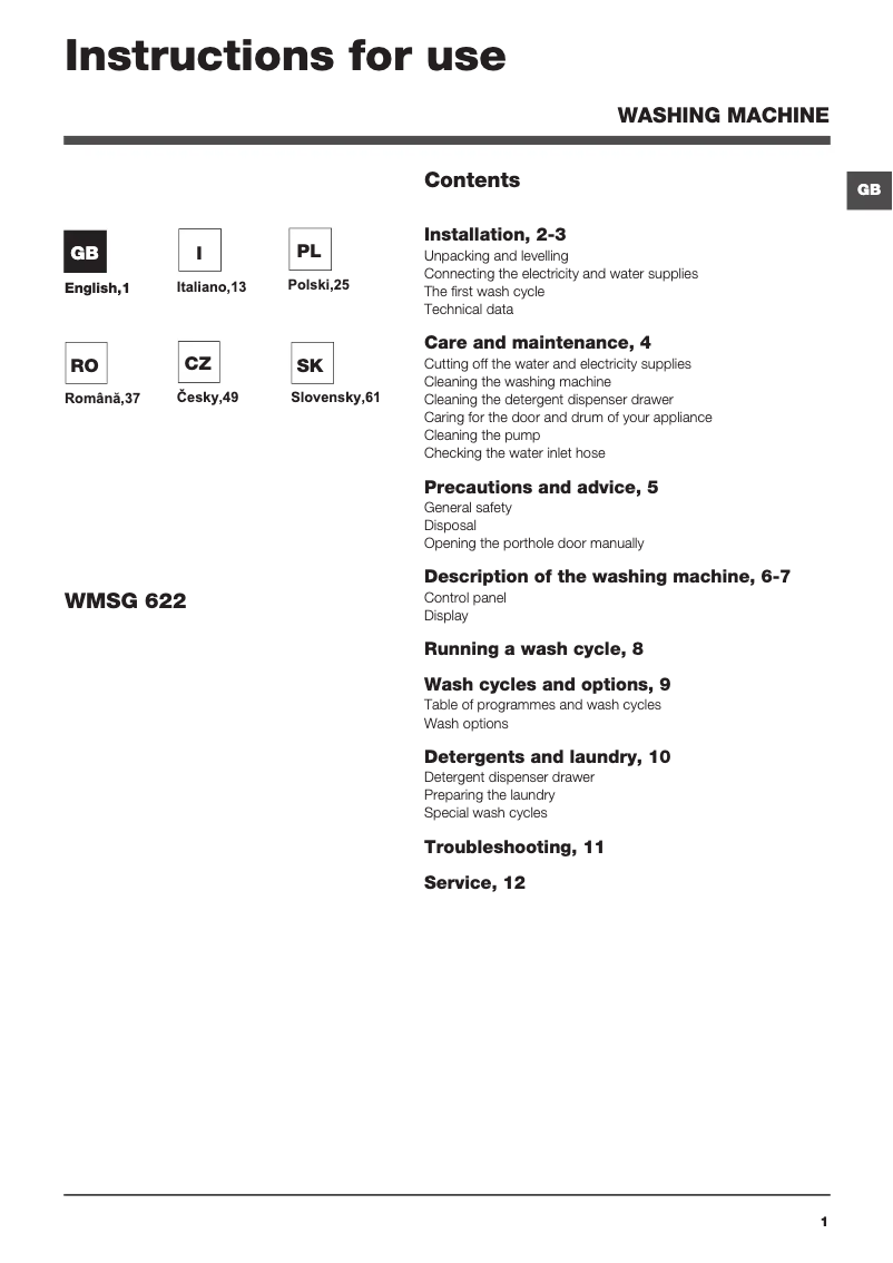 Imagen de la primera página del manual del dispositivo WMSG 622B EU