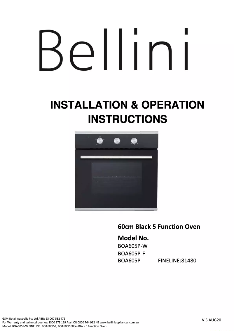 Página 1 del manual Manual de usuario Bellini BO607B(-F)