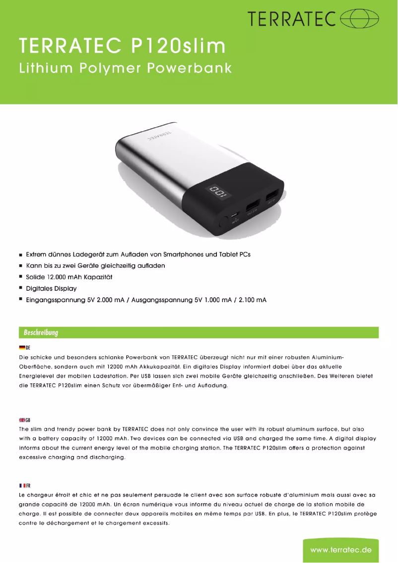 Imagen de la primera página del manual del dispositivo P120 Slim