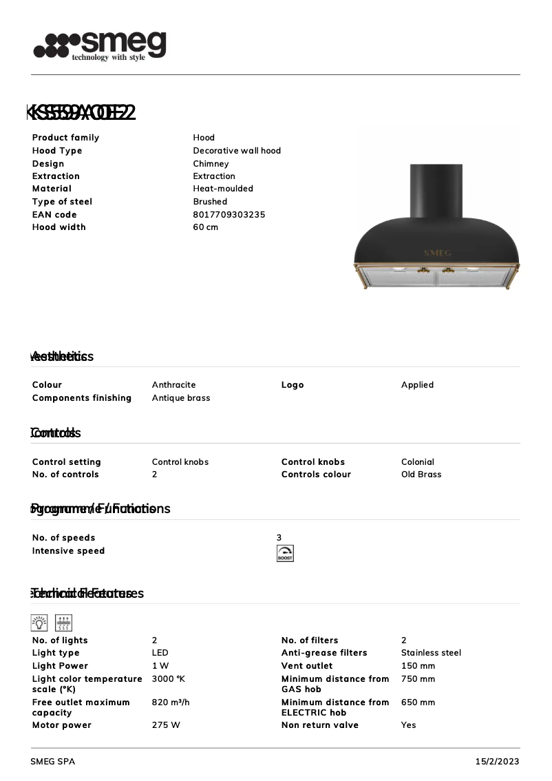 Página 1 del manual Folleto Smeg KS59AOE2