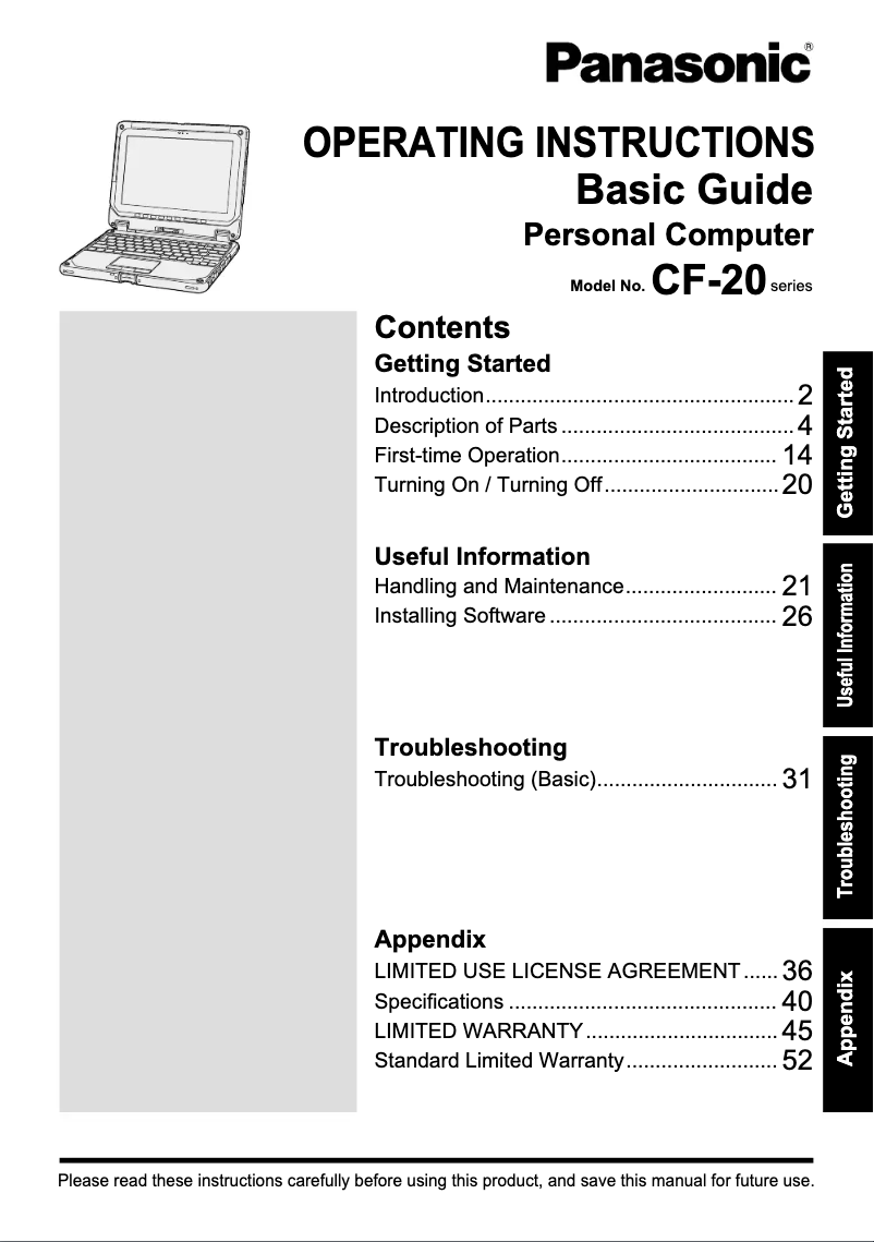 Página 1 del manual Manual de usuario Panasonic Toughbook 20