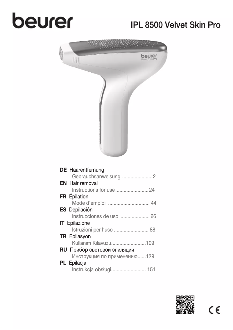 Página 1 del manual Manual de usuario Beurer Velvet Skin Pro IPL 8500