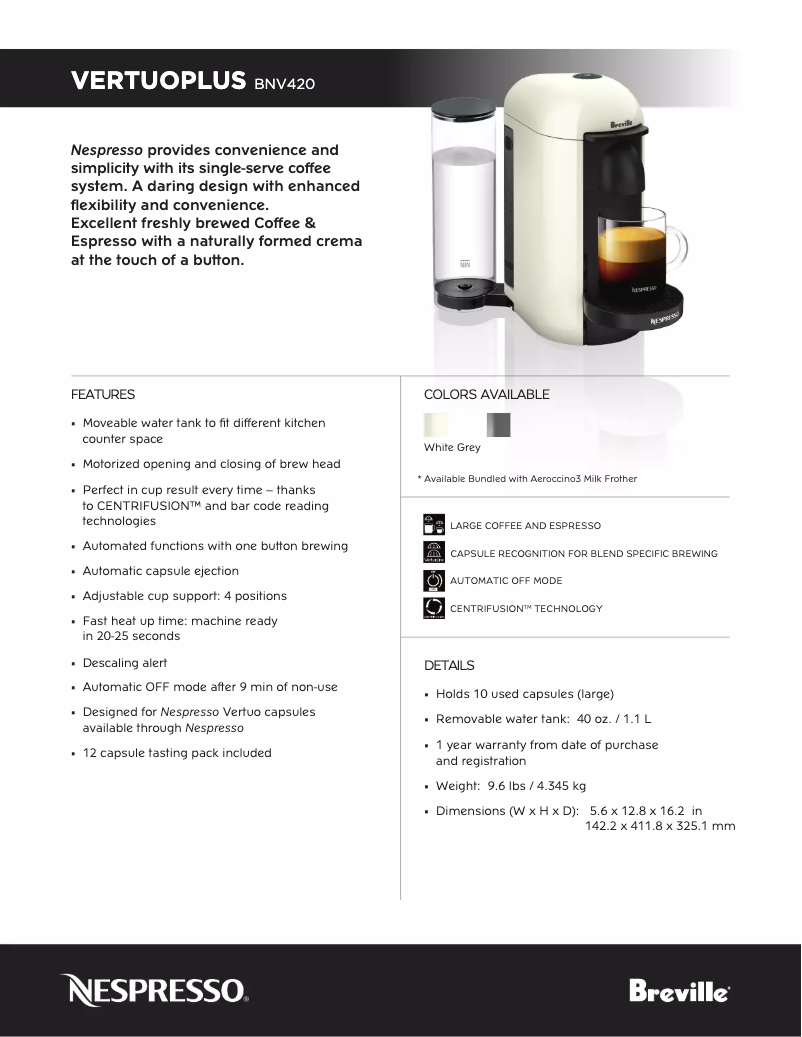 Imagen de la primera página del manual del dispositivo Nespresso VertuoPlus