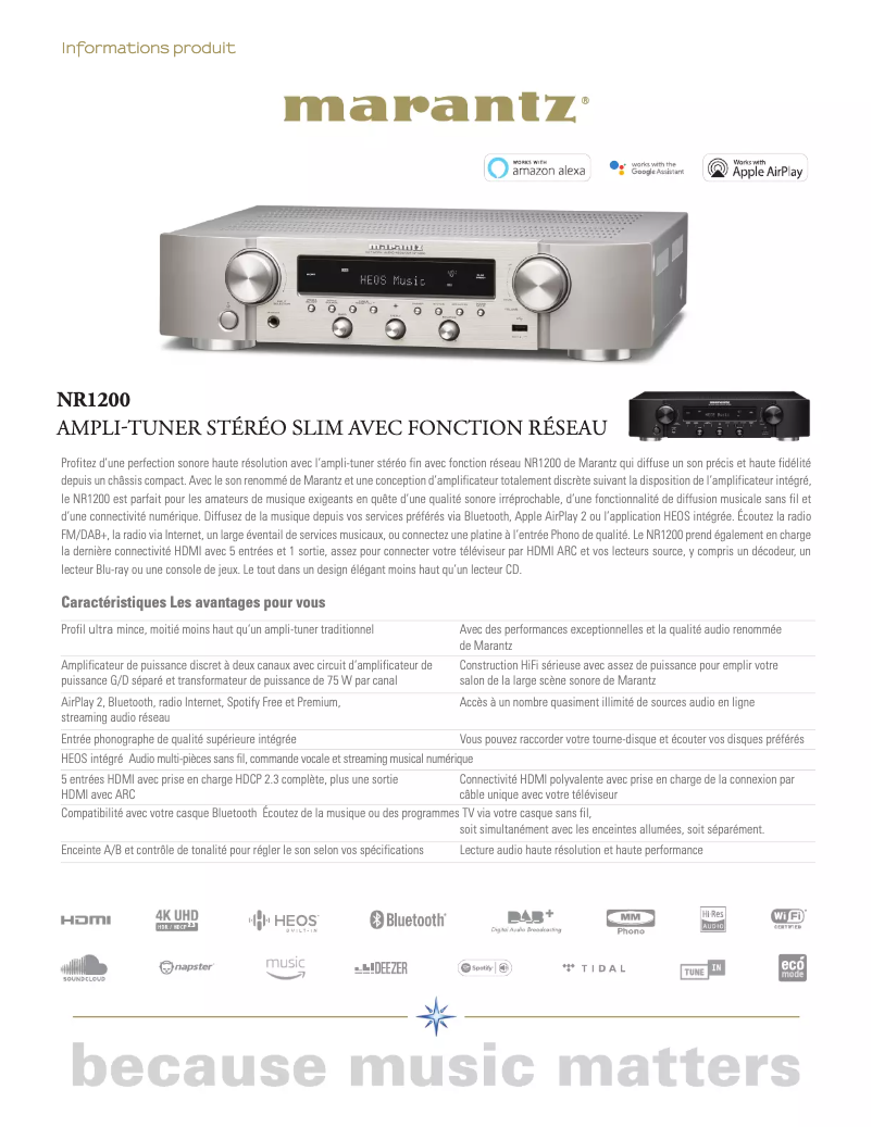 Página 1 del manual Ficha técnica Marantz NR1200