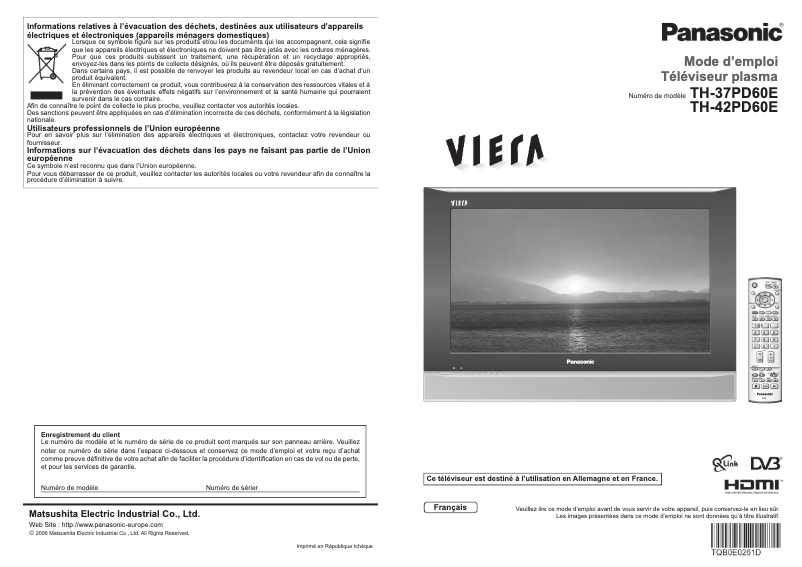 Imagen de la primera página del manual del dispositivo TH-42PD60E