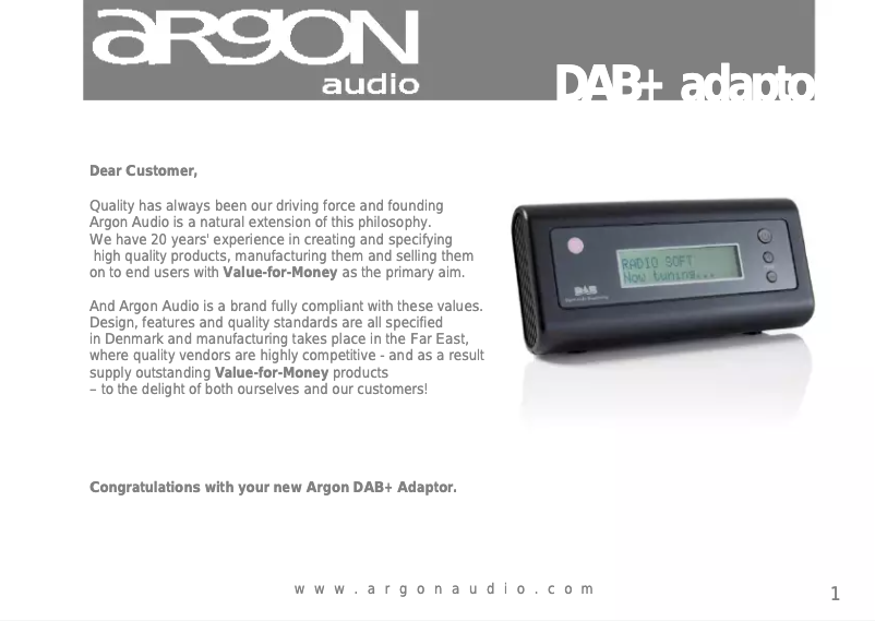 Página nº 1 - Manual de usuario Argon DAB+Adapter 1