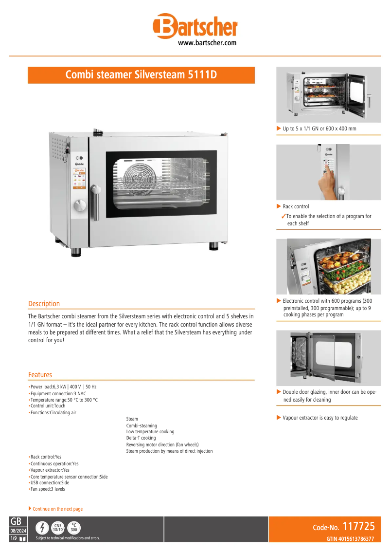 Página 1 del manual Ficha técnica Bartscher 117725