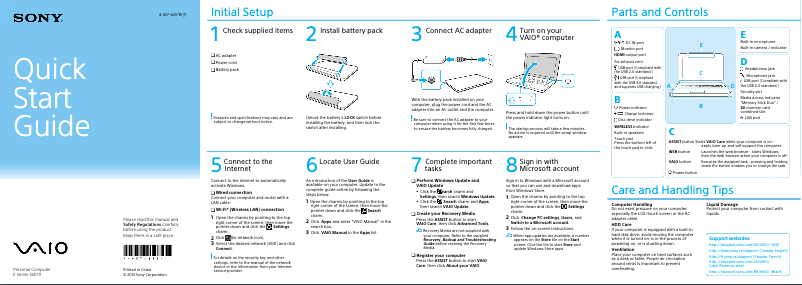 Imagen de la primera página del manual del dispositivo Vaio SVE11135CXW