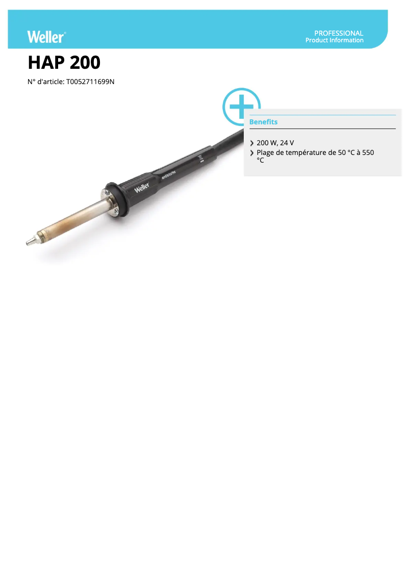 Página 1 del manual Ficha técnica Weller HAP 200