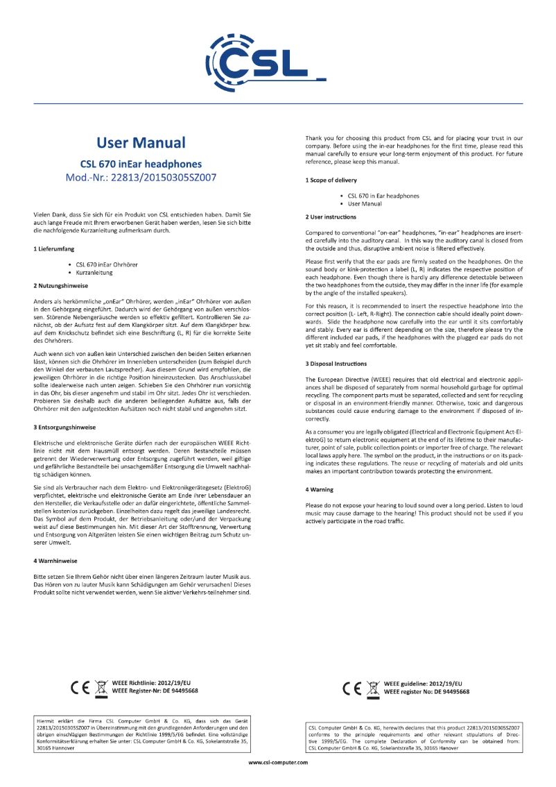 Página 1 del manual Manual de usuario CSL 300253