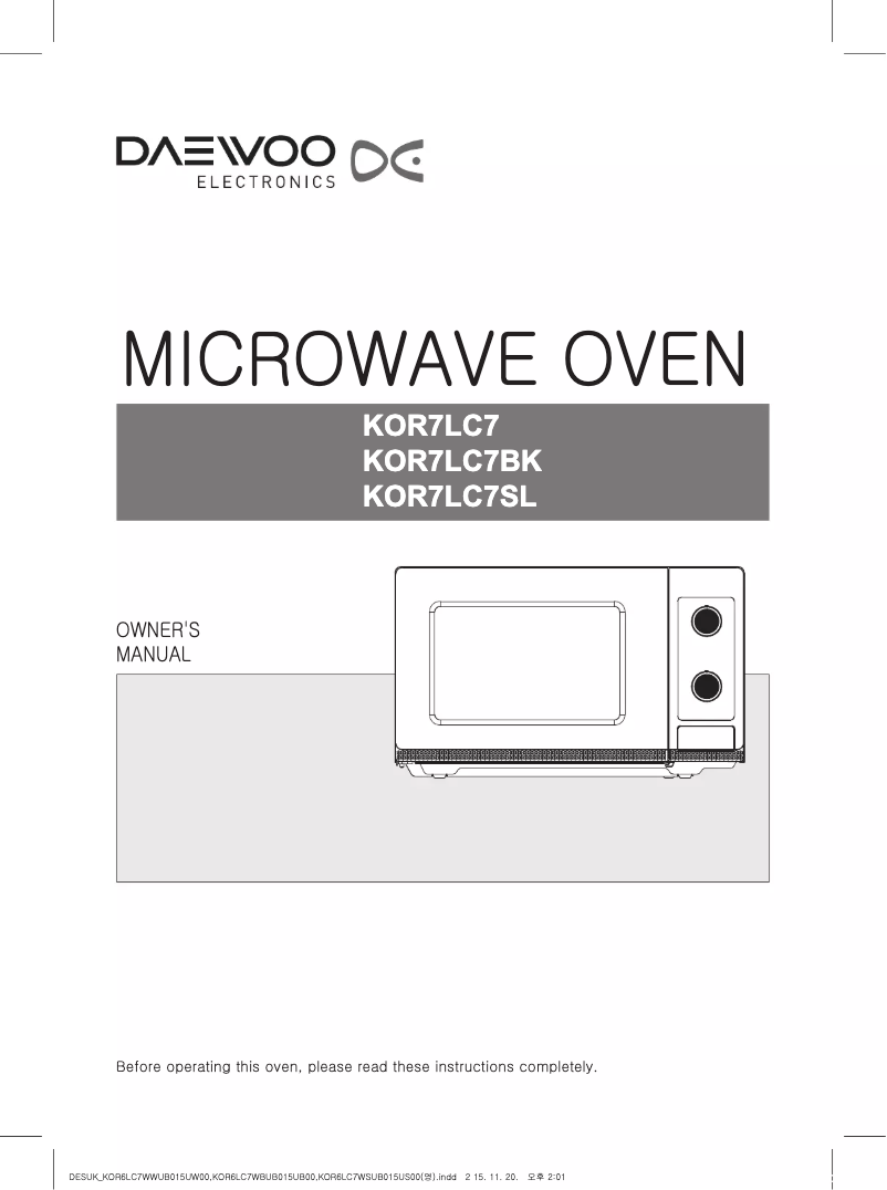 Imagen de la primera página del manual del dispositivo KOR-7LC7BK