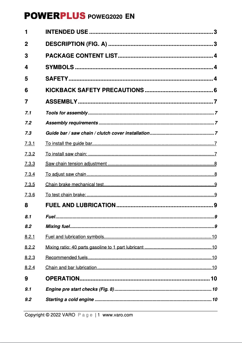 Imagen de la primera página del manual del dispositivo POWEG2020