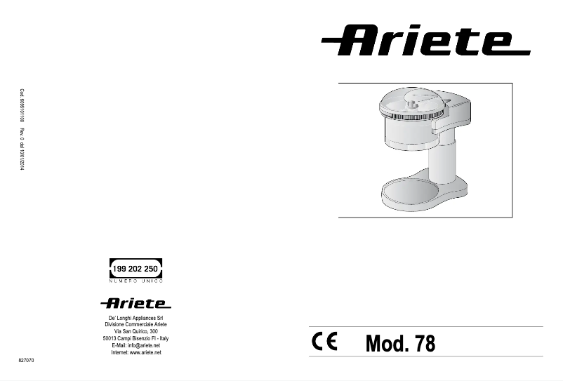 Imagen de la primera página del manual del dispositivo Sweet Granita Party Time 78