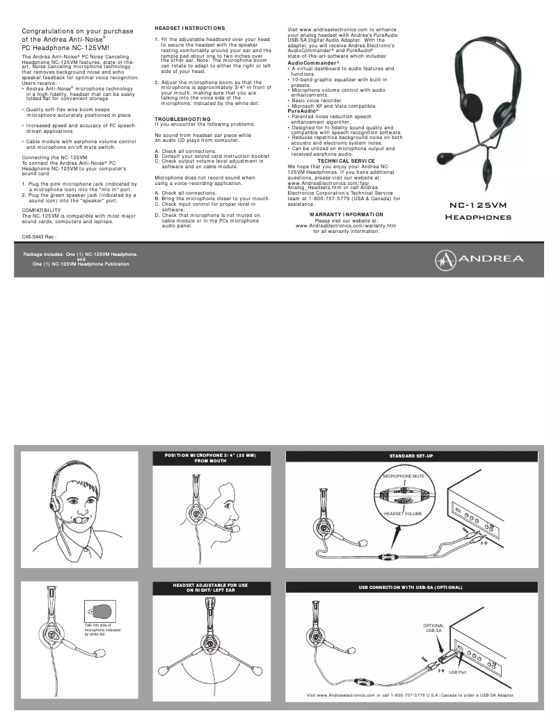 Página 1 del manual Manual de usuario Andrea PureAudio NC-125VM
