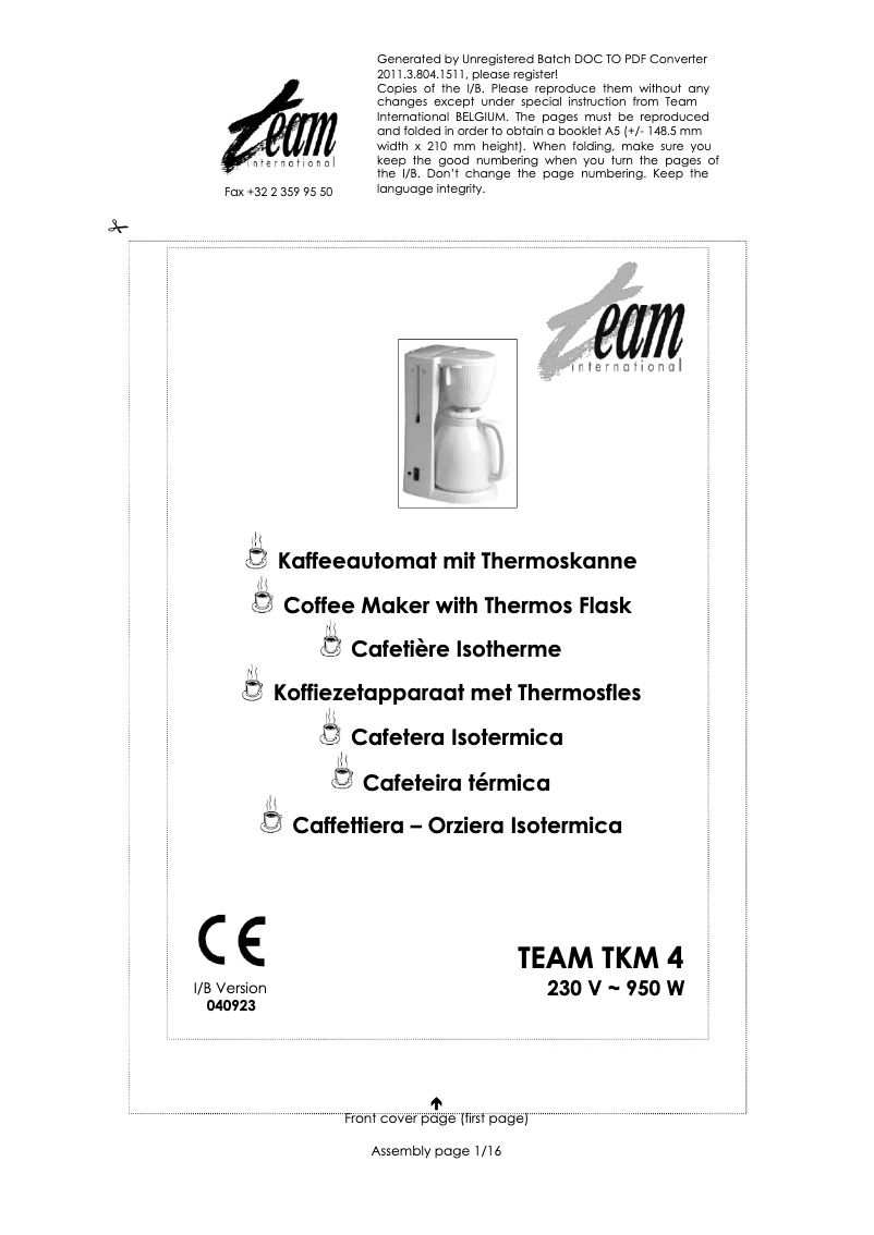 Imagen de la primera página del manual del dispositivo TKM 4
