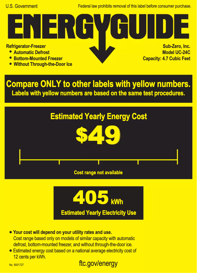Página 1 del manual Etiqueta energética Sub-Zero UC-24C-RH