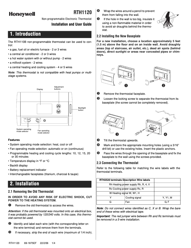 Imagen de la primera página del manual del dispositivo RTH1120
