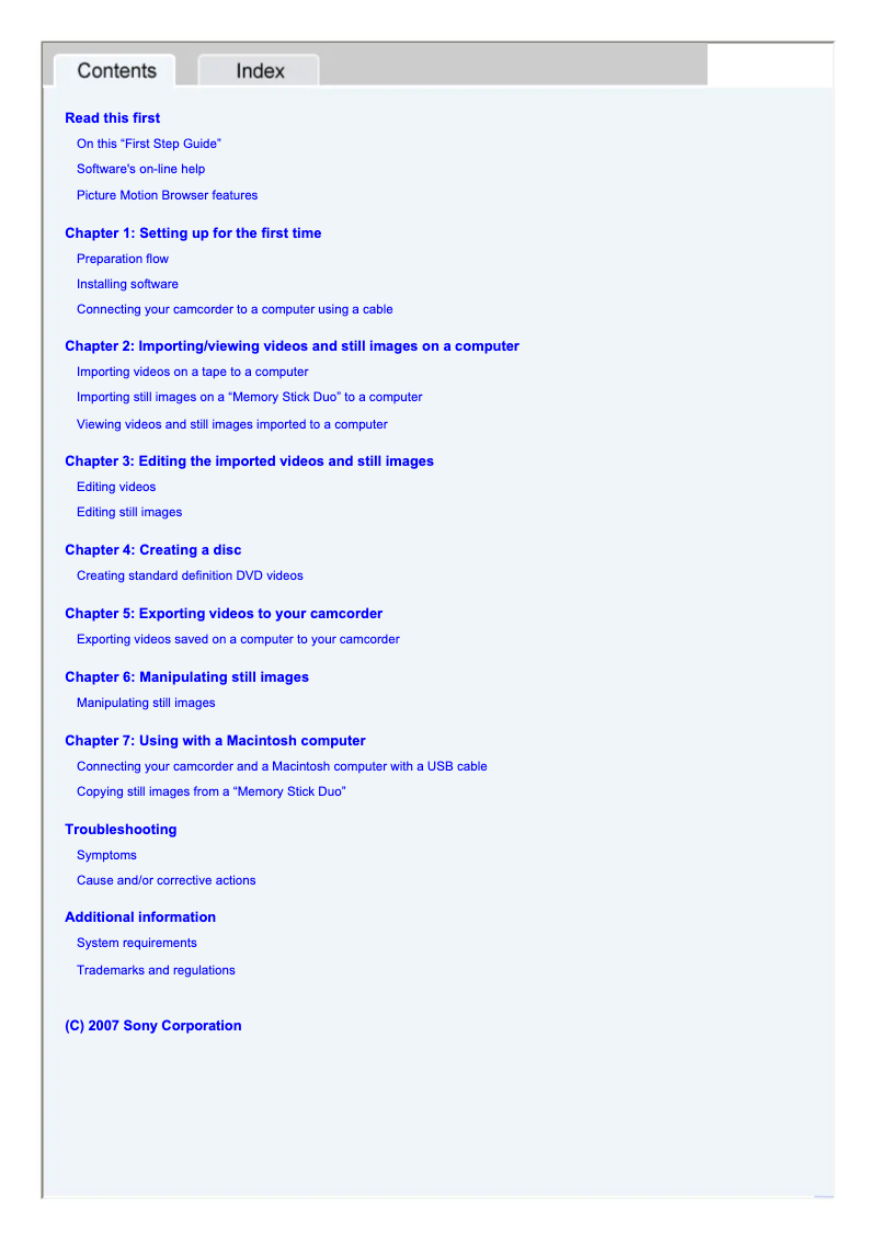 Página 1 del manual Guía de instalación Sony HDR-HC7